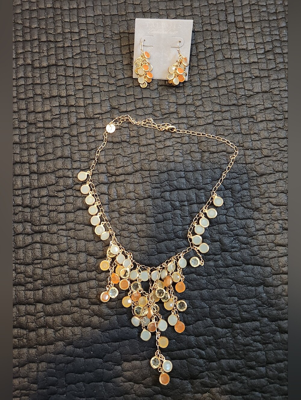 Talbots Gold-Tone Orange & Cream Dangle Necklace and Earrings Set